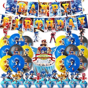Forniture per feste di Sonic per feste di compleanno per ragazzi, set di stoviglie monouso, piatti di carta, bicchieri, tovaglioli, decorazioni per baby shower