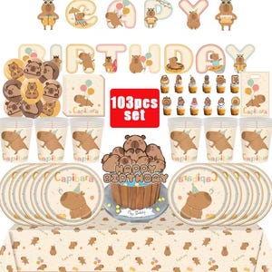 Cartoon Capybara Girl Boy Birthday Party Decor Tableware Set Balloons DIY Cake Topper Tablecloth Plate Gift Baby Shower Supplies Balloons