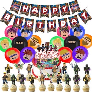 Nuovo ROBLOX Birthday Party Decoration Banner Balloon Cake Topper Set Party Supplies Girls Kids Boys Favor Gift Game