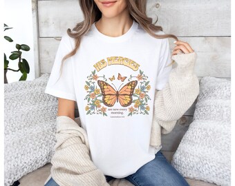 His Mercies are New Every Morning Butterfly  Short Sleeve Tee