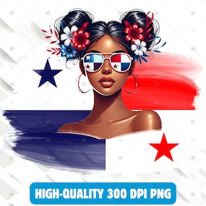 Panama Png,Proud Panamanian Afrolatina Messy Bun png Sublimation Design Download, Panamanian Woman png, Sublimation Design Download