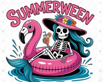 Funny Summerween Skeleton PNG: Halloween Beach Sublimation (Digital Download