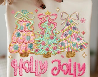 Coquette Christmas Trees PNG, Holly Jolly Festive Design (Digital Download)