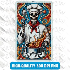Carta de Tarô Chef PNG, Design de Sublimação de Cozinheiro Esqueleto, Camiseta de Tarô de Chef Gótico de Caveira de Pai Legal Arquivo PNG, Download Digital
