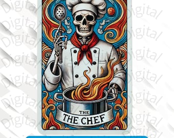 Skeleton Chef Tarot Card PNG: Gothic Skull Cooking Design (Digital Download)