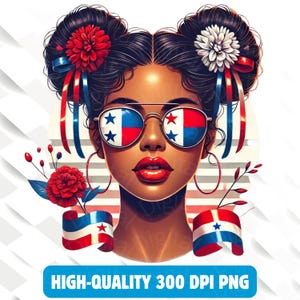 Panama Png,Proud Panamanian Afrolatina Messy Bun png Sublimation Design Download, Panamanian Woman png, Sublimation Design Download