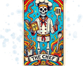 Skeleton Chef Tarot Card PNG: Gothic Skull Sublimation Design (Digital Download)