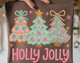 Coquette Holly Jolly Christmas Trees PNG (Digital Download)