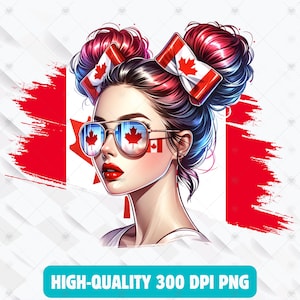 Canada, drapeau du canada, dessins fille png, cadeau canada, clipart fête du canada, maman fille png, joyeuse fête du canada, graphiques canada, carte du canada, chignon désordonné png thumbnail
