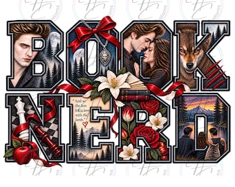 Book Nerd, Vampire movie themed, Sparkly Vampire character, PNG, Digital Download,