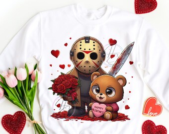 Horror Valentine, PNG, Sublimation, DTF, NUR digitaler Download, Geschenk für sie, Rosen sind rot, Valentine Bär