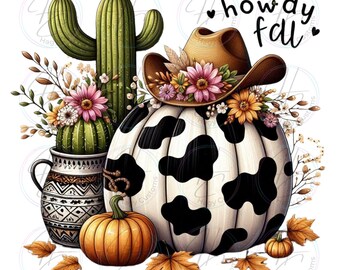 Howdy Fall, PNG, Sublimation, Pumpkin, Leopard, Western Fall