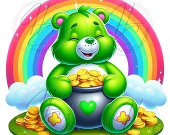 St. Patricks Day Lucky Bear, PNG, Digital Download, Retro Bear, Cartoon