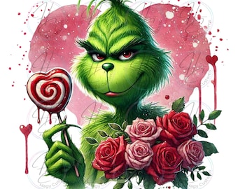 Valentine Green Monster, Green Guy, Christmas, Valentine Day, PNG, Digitial Download, Great for Sublimation or printing DTF