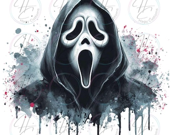 Halloween Horror Movie Mask Black and White PNG (Digital Download)