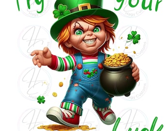 Lucky Red, St Patty’s Day, Horror, Halloween, Halloween Doll, PNG, Digital download, perfect for Sublimation or DTF print
