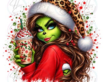 Watercolor, Santa Brunette, Boujie Christmas, PNG, Sublimation, DTF, Iced Coffee, Digital Download Only