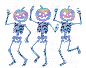 TWO files, Iridescent Ghost & Dancing Skeletons, Pumpkin head, PNG, Halloween Graphics (Digital Download)