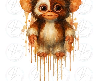 Fantasy creature, Mogwai, PNG, Cute, digital download Perfect for Sublimation or dtf printing, brown and white animal