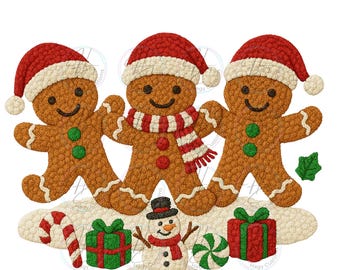 Faux yarn gingerbread men, Dancing Christmas Gingerbread, Digital download, PNG