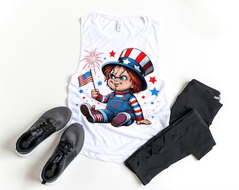 Patriotic horror doll, summer, png, July 4th, digital download
