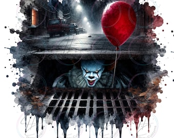 Halloween Scary Clown, Red balloon, Horror movie character, PNG, Digital Download Only