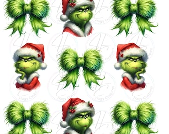 Coquette Christmas bows, Christmas shirt, PNG, Sublimation, Grinchy Coquette bows, DTF, red and green christmas