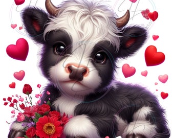 Highland Valentine Cutie, Highland Cow, PNG, Sublimation, DTF, Digital Download ONLY, Valentine, Gift for her