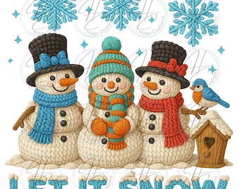 Snowmen, Let it snow, faux latch hook, PNG, Digital download