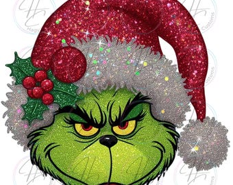 Glitter Green, Christmas movie character, Green monster, Grinchy, Glitter Christmas, PNG, Sublimation, DTF, Christmas Gift, Digital download