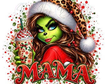Watercolor, Santa Brunette Mama, Boujie Christmas Mama, PNG, Sublimation, DTF, Iced Coffee, Digital Download Only