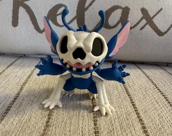 Figura de Stitch esqueletizada / Figura coleccionable gótica de Disney impresa en 3D / Decoración de Stitch de terror para Halloween / Juguete único de fan art