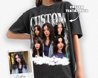 May include: Black t-shirt with a vintage-style graphic print of a group of women with the text "Custom Text" above them. The shirt has a distressed look and is made of a soft, comfortable fabric.