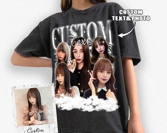 May include: Black t-shirt with a vintage-style graphic featuring multiple images of women and the text "CUSTOM Text".