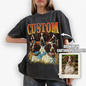 T-shirt bande dessinée rétro personnalisé pour animaux de compagnie, style vintage de bande dessinée américaine, cadeau d'anniversaire t-shirt rétro bootleg des années 90, cadeaux pour amoureux des chiens