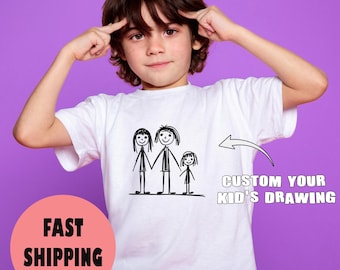 T-shirt dessin personnalisé pour enfants, chemise oeuvre d'art personnalisée, transformez une oeuvre d'art pour enfant en un cadeau unique, t-shirt spécial famille