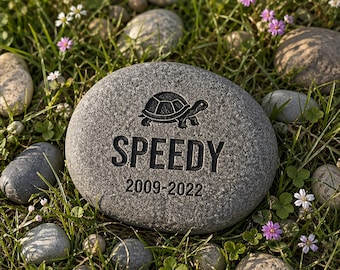 Piedra conmemorativa con retrato personalizado de mascota, lápida personalizada con forma de tortuga, guijarro grabado con la huella de la pata de la mascota, piedra de río grabada, regalo de recuerdo de mascota