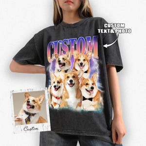 Custom Vintage Pet Photo + Name T-Shirt, Personalized Dog Mom Shirt, Cat Dad Shirt, Bootleg 90's Retro Tee Birthday Gift, Gift For Her