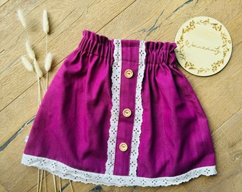 Unique girl paperbag skirt 104 purple jeans with lace and buttons