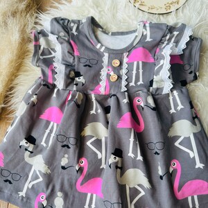 Jersey Mädchen Tunika Kleid Flamingo mit Spitze Bild 5