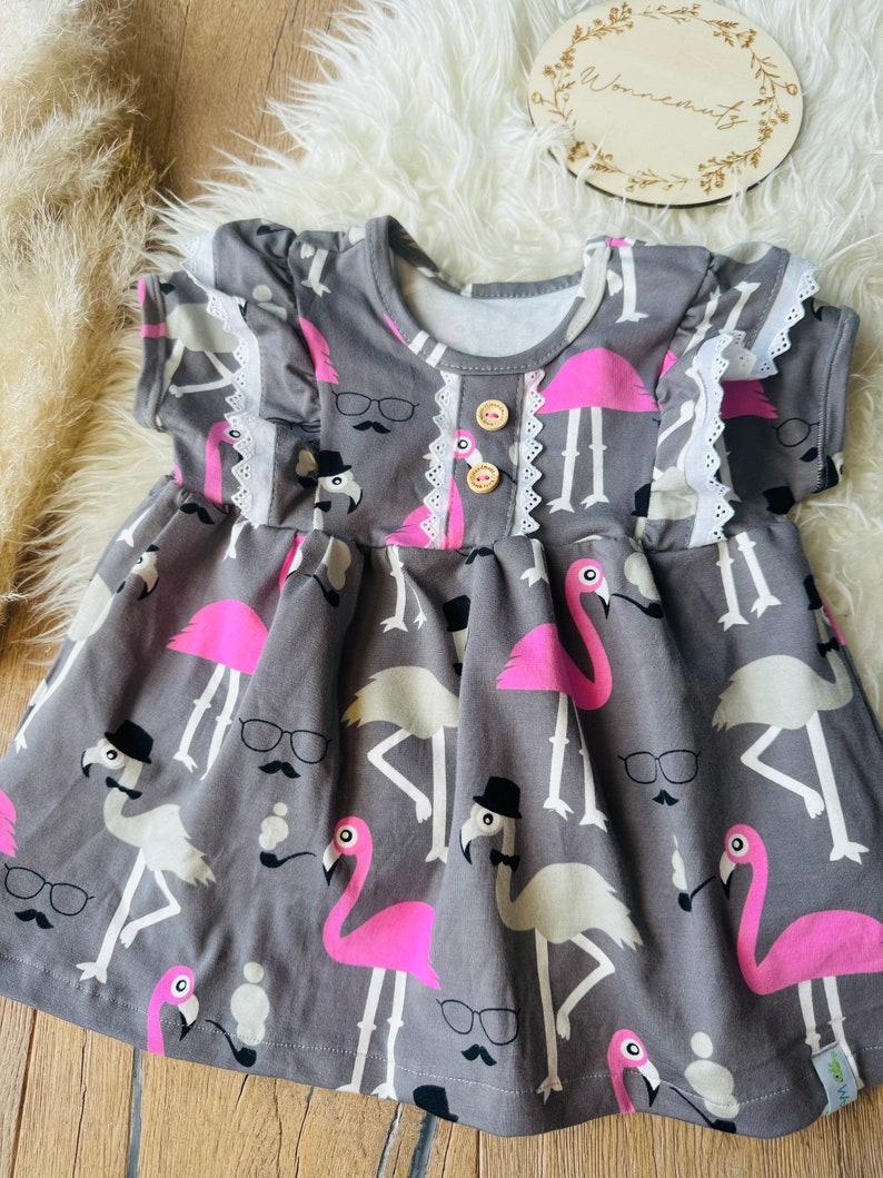 Jersey Mädchen Tunika Kleid Flamingo mit Spitze Bild 5