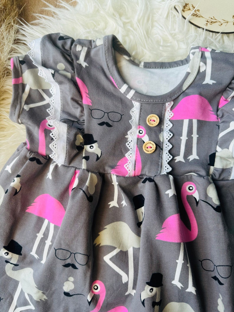 Jersey Mädchen Tunika Kleid Flamingo mit Spitze Bild 4