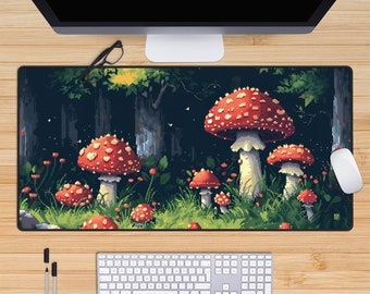 Pixel Mushroom Forest Desk Mat, XL Mousepad, Kawaii Deskmat, TCG Playmat, Keyboard Mouse Pad, Cottagecore, PC Accessories, Gift for Gamers
