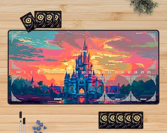 Lorcana Playmat, 8-Bit Castle, Lorcana Mat, Desk Mat, TCG Mat, Orange Deskmat, Mousepad, XL Play Mat, Deskpad, Custom Lorcana Game Mat