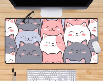 Kawaii Cats Desk Mat, Catful Deskmat, Kawaii Deskmat, Cottagecore Desk Mat, Anime Mousepad, Lofi, Nature, Kawaiiness, Cute Deskpad, Large