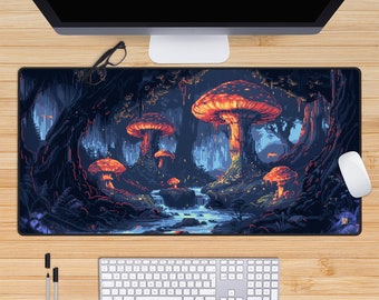 Pixel Mushroom Cave Deskmat, XL Mousepad, Kawaii Desk mat, TCG Playmat, Keyboard Mouse Pad, Cottagecore, PC Accessories, Gift for Gamers