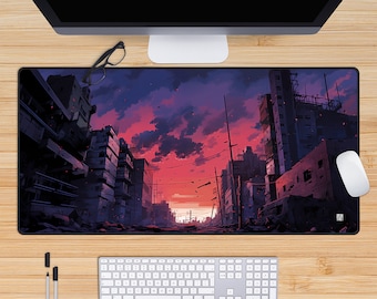Destruction Anime Desk Mat Aesthetic, Gaming Deskmat, Purple and Pink Deskmat, Large Mouse Pad, Japanese Mousepad, TCG Playmat