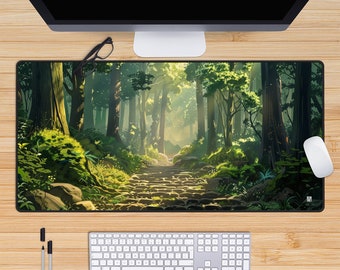 Green Forest Path Desk Mat, Desk Decor Aesthetic, Kawaii Mouse Pad, Anime Deskmat, Cottagecore, Lofi, XL Mousepad, Cute, Studio Ghibli