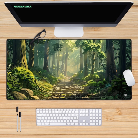 Green Forest Path Desk Mat, Desk Decor Aesthetic, Kawaii Mouse Pad, Anime Deskmat, Cottagecore, Lofi, XL Mousepad, Cute, Studio Ghibli