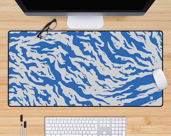 Tapis de bureau tigre bleu, esthétique de joli tapis de bureau, bleu, tapis de souris cyberpunk pastel, grand tapis de jeu, tapis de souris kawaii, Vaporwave, Synthwave